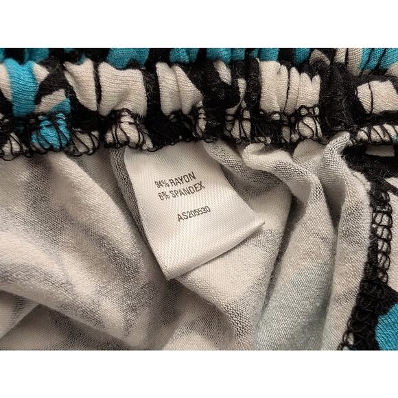 Amber Sun Top Turquoise Black White Floral Print Side Tie Top Misses Size L - Picture 6 of 7